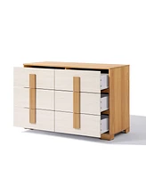 LuxenHome Natural and White 47.2-Inch Wide 6-Drawer Dresser