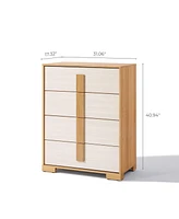 LuxenHome Natural and White 40.9-Inch Tall 4-Drawer Chest
