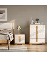 LuxenHome Natural and White 20.7-Inch Tall 2-Drawer Nightstand End Table