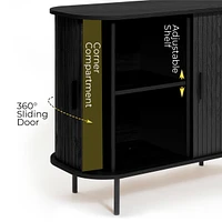 LuxenHome Mid-Century Modern 2-Door Accent Cabinet with Slatted Sliding Doors