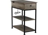 Wlive Narrow Side Table with 2 Usb Ports and 2 Outlets, Flip Top End Table with Drawer and Storage Shelves