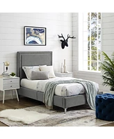 Inspired Home Samuele Velvet Platform Bed Frame and Headboard Set Twin