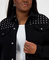 Madden Girl Trendy Plus Studded Denim Trucker Jacket