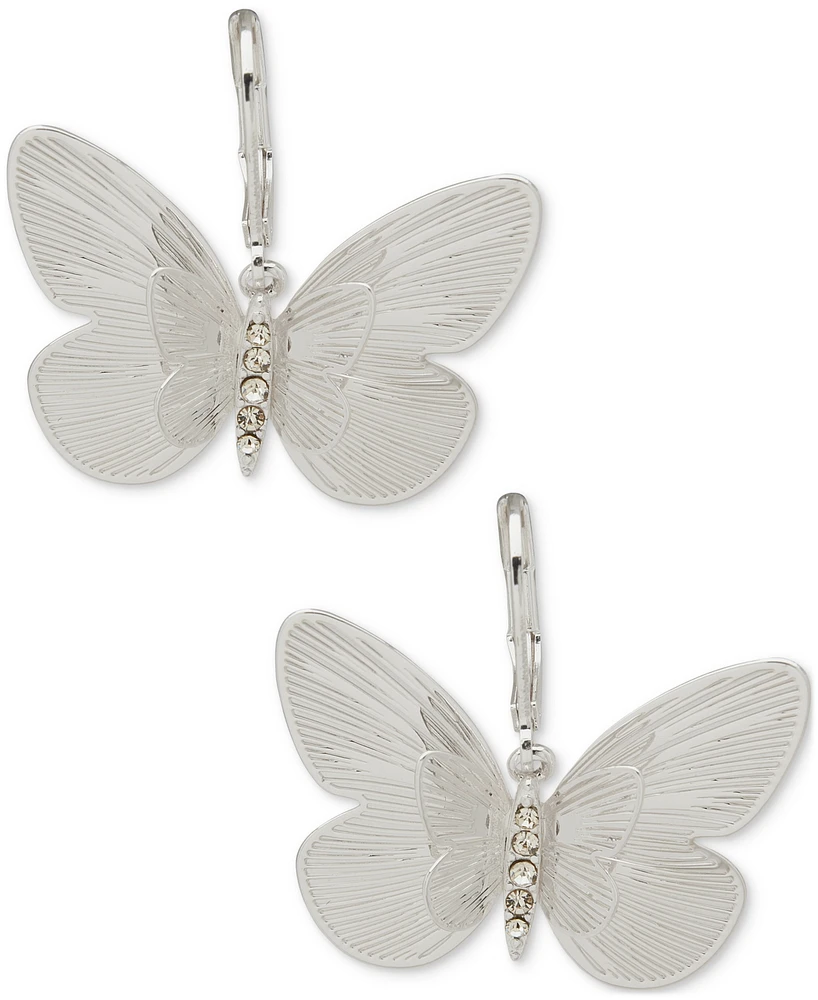 lonna & lilly Silver-Tone Pave Textured Butterfly Drop Earrings
