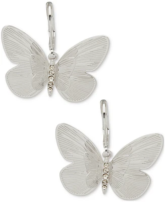 lonna & lilly Silver-Tone Pave Textured Butterfly Drop Earrings