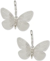 lonna & lilly Silver-Tone Pave Textured Butterfly Drop Earrings