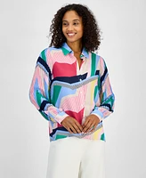 T Tahari Women's Abstract-Print Button-Down Blouse