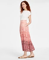 Liverpool Los Angeles Women's Tiered Woven Maxi Skirt with Smocked Waist