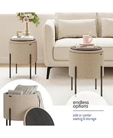 Nestl Boucle Round Ottoman with Hidden Storage – Modern Foot Stool, Makeup Vanity Small Rest