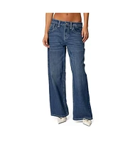 Edikted Women's Contrast Stitch Low Rise Boyfriend Jeans