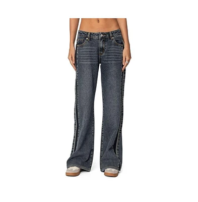 Edikted Women's Contrast Panel Low Rise Jeans