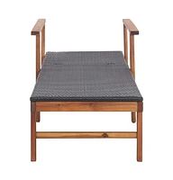 vidaXL Sun Lounger Poly Rattan and Solid Acacia Wood Black