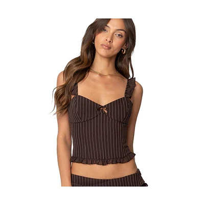 Edikted Women's Colleen Ruffled Pinstripe Corset