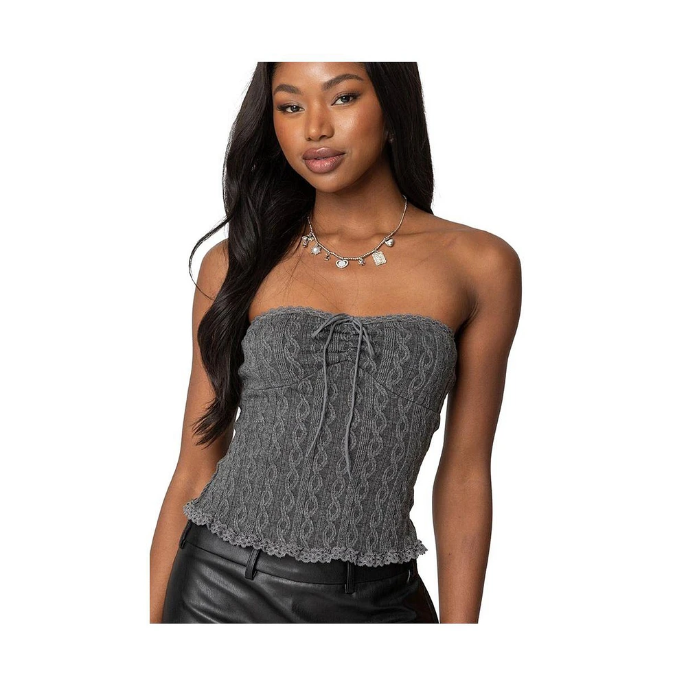 Edikted Womens Lacey Knit Tube Top