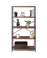 Slickblue Industrial Metal Wood 5-Tier Bookcase Storage Rack Book Shelf