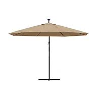 Cantilever Garden Parasol with Led Lights and Metal Pole 137.8" Taupe