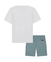 Calvin Klein Toddler and Little Boys Scenic Logo Short Sleeve Tee Twill Shorts, 2-Piece Set