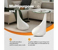 Coffee Tables 2 pcs with Round Glass Top High Gloss White