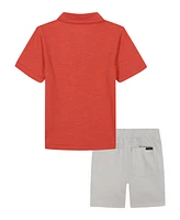 Calvin Klein Toddler and Little Boys Slub Jersey Polo Shirt Twill Shorts, 2-Piece Set