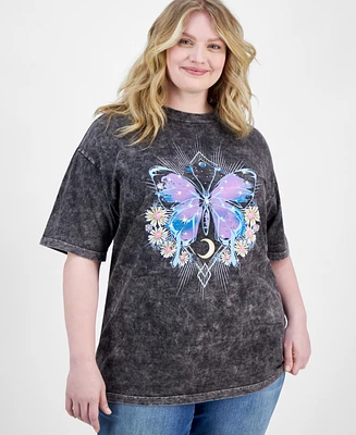 Rebellious One Trendy Plus Floral Butterfly Cotton Graphic T-Shirt