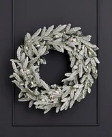 Seasonal 24" Royal Oaks Flocked Fir Wreath, 40 Warm Led Lights