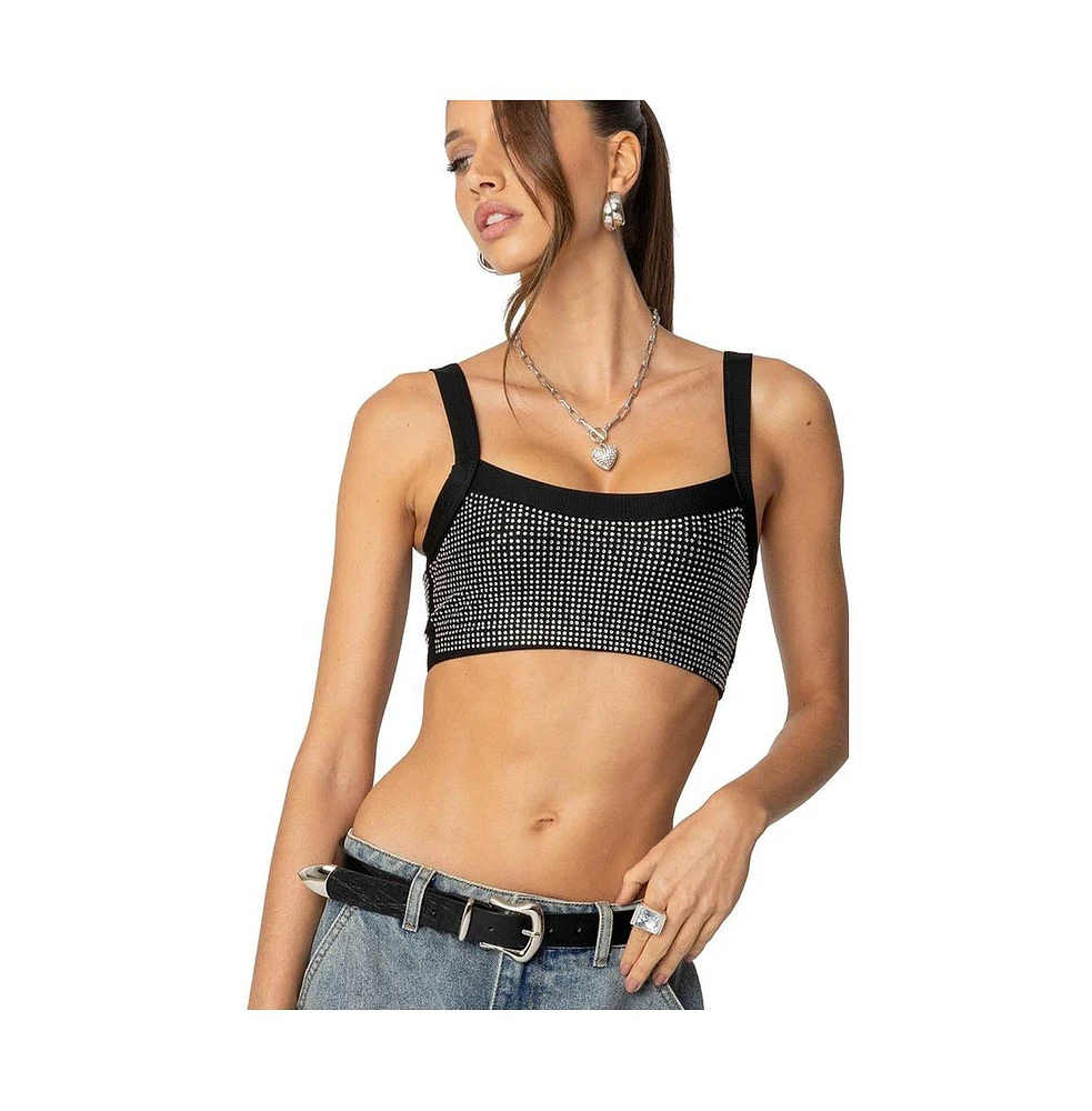 Edikted Women's Rhinestone Ribbed Crop Top