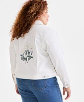 Style & Co Plus Embroidered Floral Denim Jacket, Exclusively at Macy's