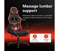 Massage Gaming Chair with Footrest Black&Red Faux Leather