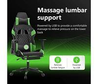 Massage Gaming Chair with Footrest Black&Green Faux Leather