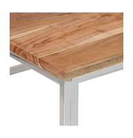 vidaXL Coffee Table Silver Stainless Steel and Solid Acacia Wood