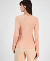 Tahari Asl Women's Ribbed V-Neck Twist-Front Sweater