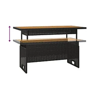 vidaXL Patio Table Black 39.4"x19.7"x16.9"/24.8" Solid Wood Acacia&Poly Rattan