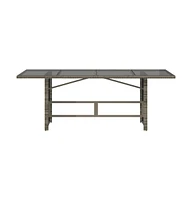 vidaXL Patio Table with Glass Top Gray 74.8"x31.5"x29.1" Poly Rattan