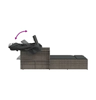vidaXL Double Sun Lounger with Canopy and Cushions Gray Poly Rattan