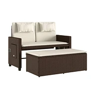 vidaXL Reclining Patio Bench with Cushions Brown Poly Rattan