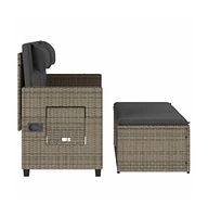 vidaXL Reclining Patio Bench with Cushions Gray Poly Rattan