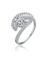 Genevive Sterling Silver Cubic Zirconia White Gold Plated Pave Bypass Ring