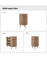 Hulala Home Cavinato Contemporary 26'' Tall Drum 3 - Drawer End Table with Metal Legs