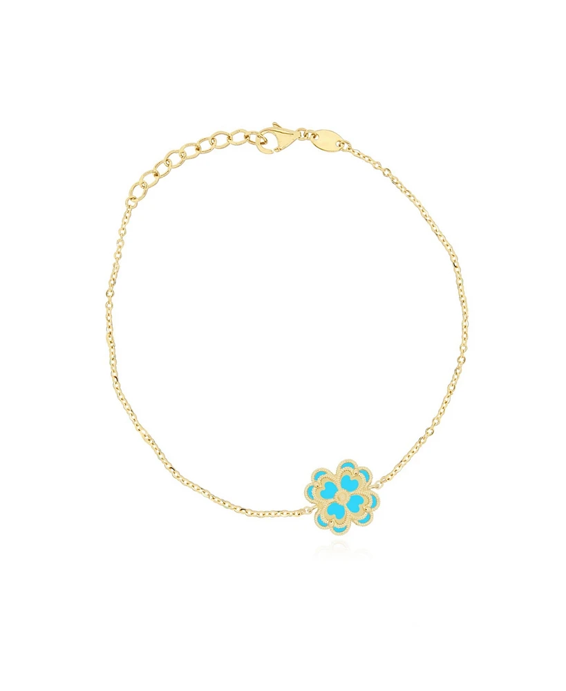 The Lovery Blue Enamel Single Clover Bracelet 14K Gold