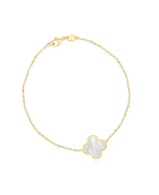 The Lovery Large Mother of Pearl Single Clover Bracelet 14K Gold