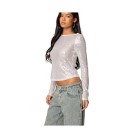 Edikted Women's Sheer Sequin Boat Neck Top