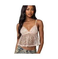 Edikted Women's Sheer Sequin Babydoll Tank Top