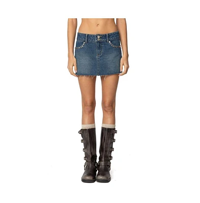 Edikted Women's Tess Studded Denim Mini Skirt