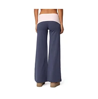 Edikted Women's Wide Leg Contrast Fold Over Pants