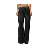 Edikted Womens Quincy Studded Low Rise Jeans