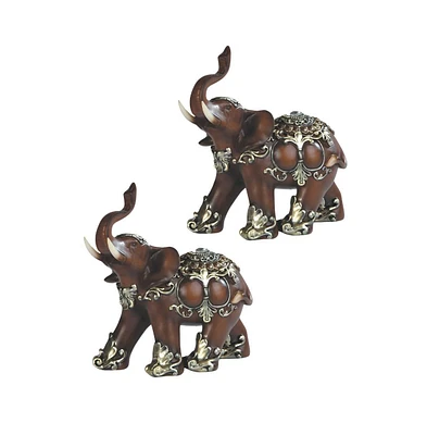 Fc Design "2-pc Set" 6"H Decorative Wood Like Thai Elephant Figurine Statue Ornament Home Room Office Decor and Perfect Ideas for Housewarming, Holida