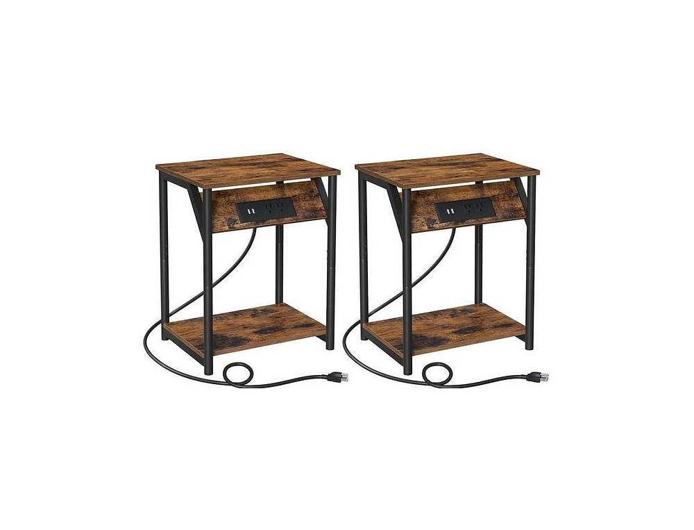 Slickblue Set of 2 - Nightstand End Tables Charging Station with 2 Usb ports