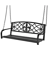 Slickblue Farmhouse 2-Seat Porch Swing Bench with Sturdy Frame and Scroll Accents for Outdoor Relaxation