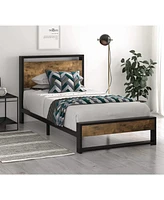 Slickblue Metal Wood Platform Bed Frame with Industrial Headboard