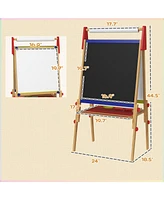 Qaba 3 in 1 Easel for Kids with Paper Roll, Whiteboard, Chalkboard